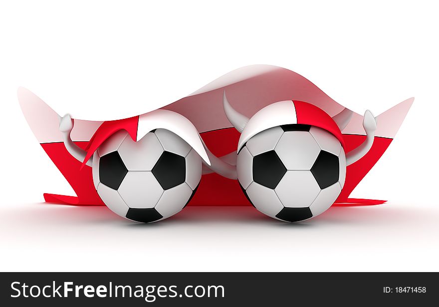 Two Soccer Balls Hold Poland Flag