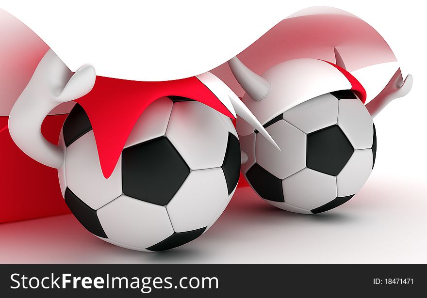 Two soccer balls hold Poland flag