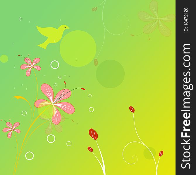 Floral abstract background with bubbles