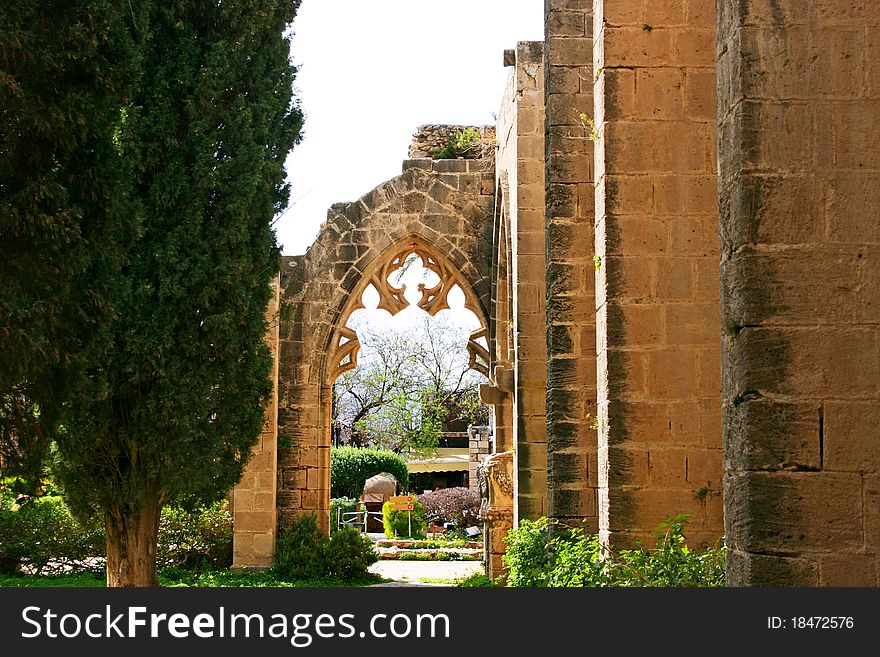 Historic Bellapais Abbey in Kyrenia, Northern Cyprus.Original construction was built between 1198-1205, it is the most beautiful Gothic building in the Near East.