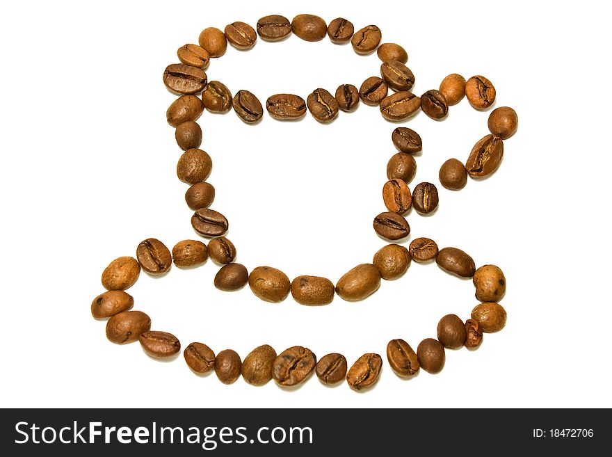 Cup coffee beans on the white background. Cup coffee beans on the white background