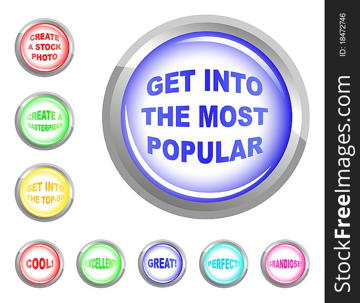 Vector collection of the glass buttons with slogans. Vector collection of the glass buttons with slogans