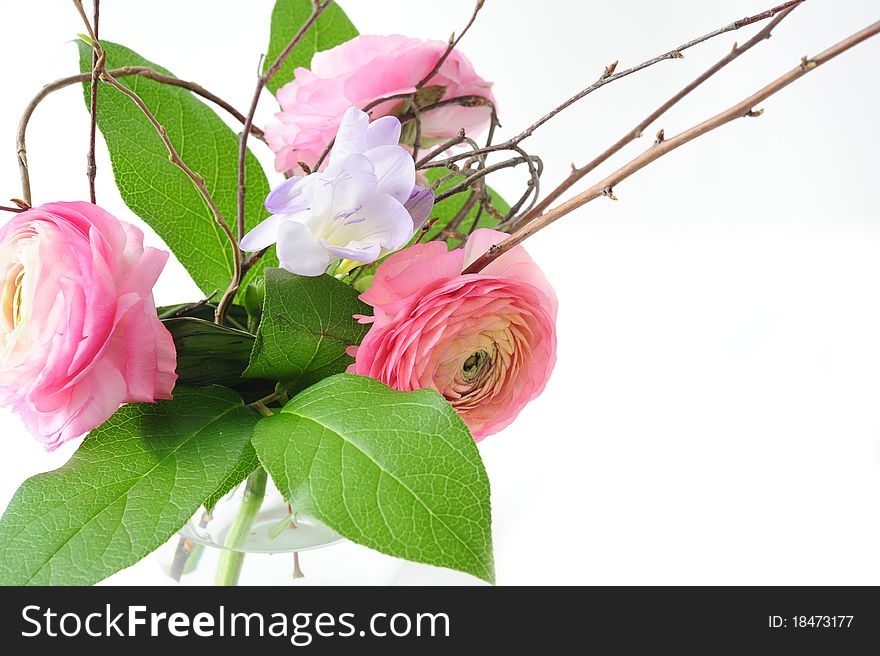 Bouquet of ranunculus with spring branches