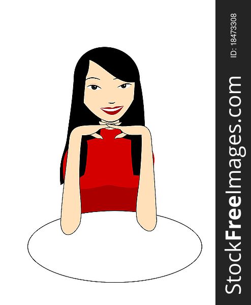 Meeting with asian girl in red. Vector illustration