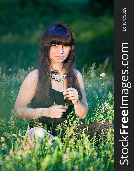 Woman in spring field