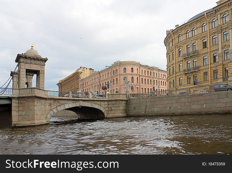 View of bridge over river and embankment,Saint Petersburg, Russia