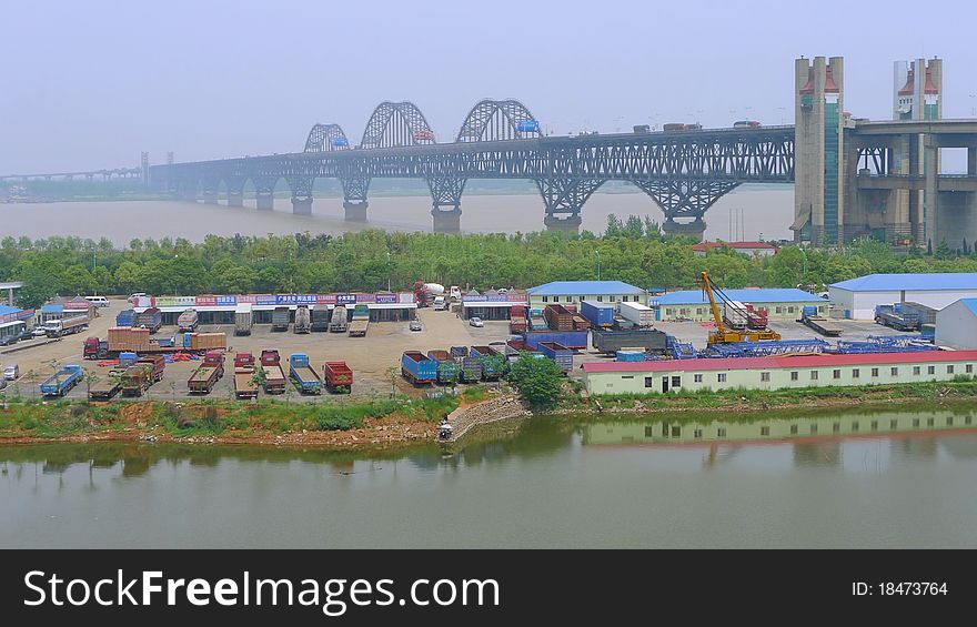 China Yangtze river bridge and railway