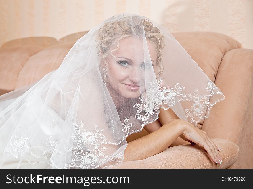 Portrait of the beautiful bride under a veil