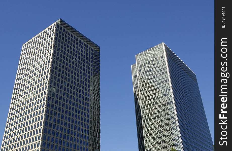 Two of the towers at canary Wharf dockland London