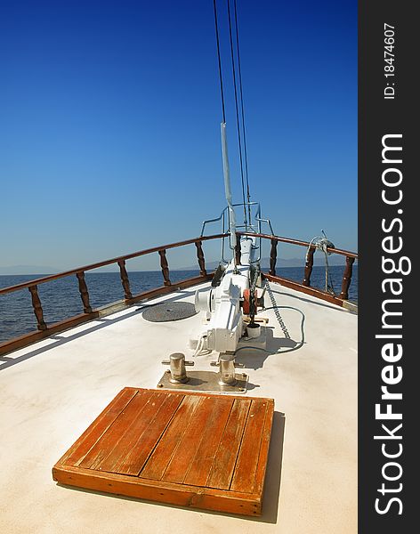 View From Bow of A Handmade Turkish Wooden Yacht: Gulet (Bodrum, Turkey). View From Bow of A Handmade Turkish Wooden Yacht: Gulet (Bodrum, Turkey)