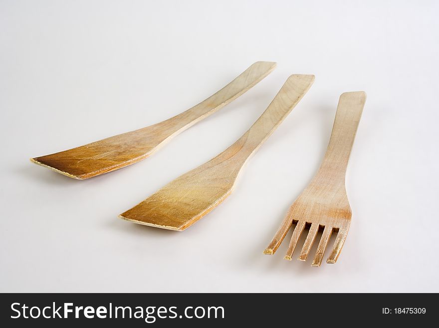 Photo for three well used wooden cooking spatulas. Photo for three well used wooden cooking spatulas.