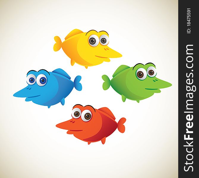 Set of cute color cartoon fish - illustration. Set of cute color cartoon fish - illustration