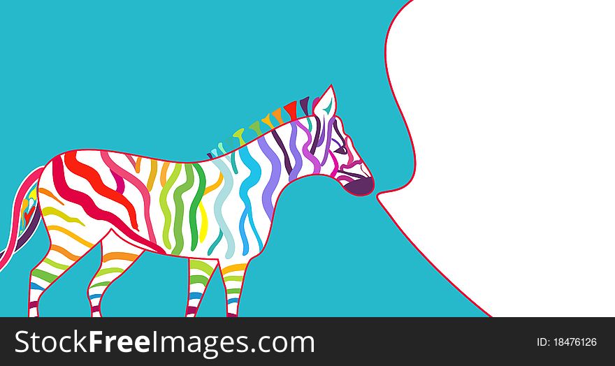 Bright illustration with zebra and spectrum stripe