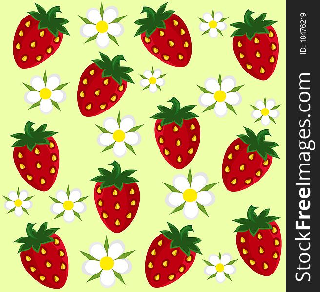 Strawberry fruit and flower background - illustration. Strawberry fruit and flower background - illustration