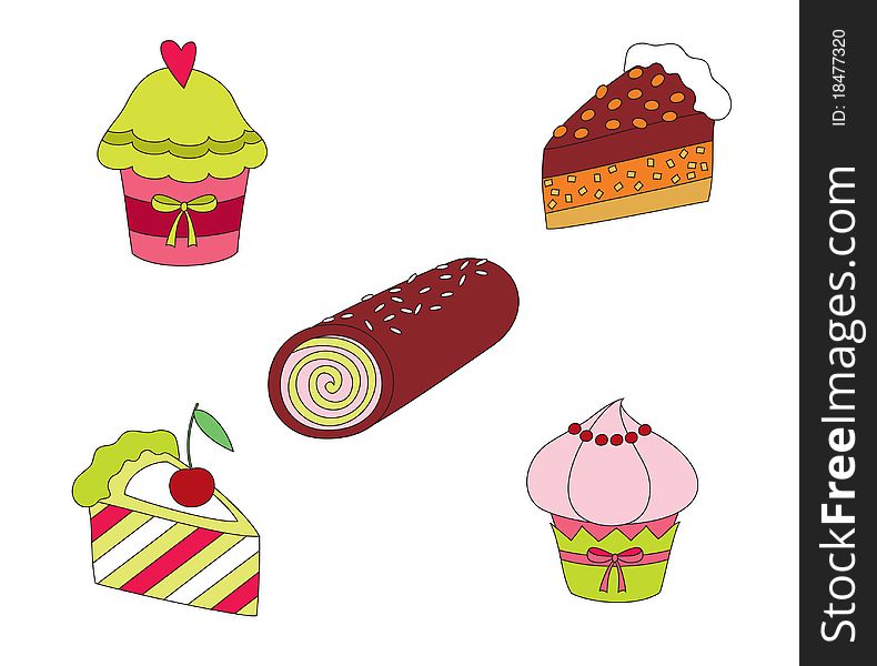 Hand drawn colorful isolated sweets. Hand drawn colorful isolated sweets