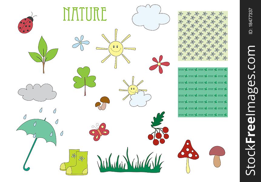 Hand drawn elements of nature