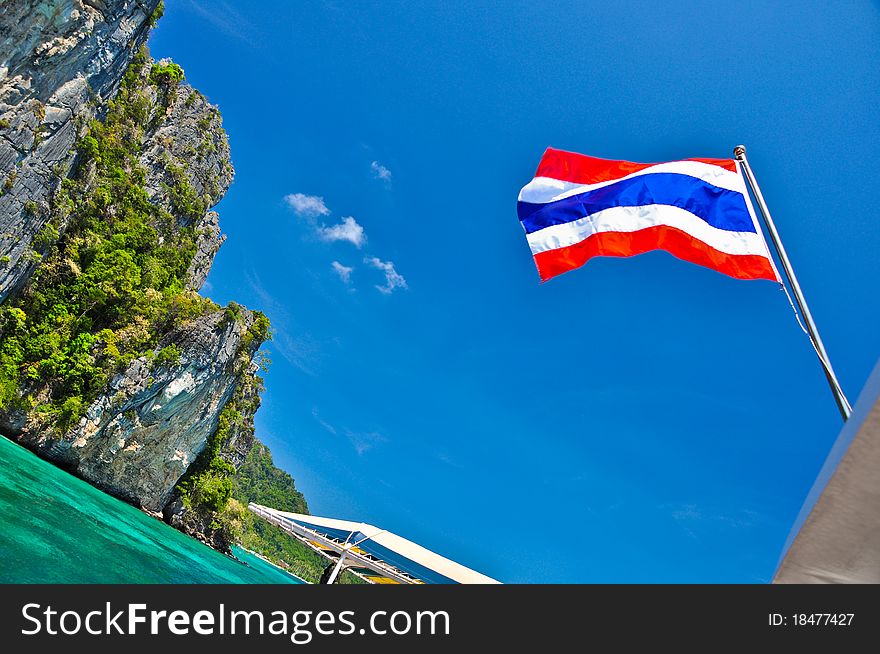 Phi-phi island, phu-ket,thailand and thailand flag