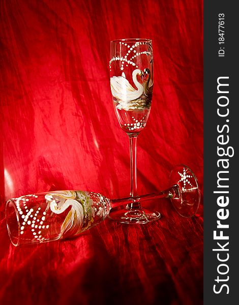 Champagne glasses.Wine glasses Swans. Champagne glasses.Wine glasses Swans