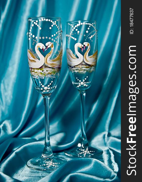 Champagne glasses.Wine glasses Swans. Champagne glasses.Wine glasses Swans