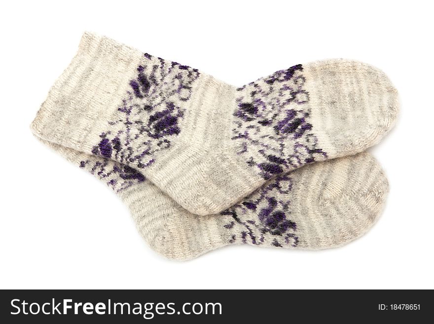 Warm and beautiful socks on a white background
