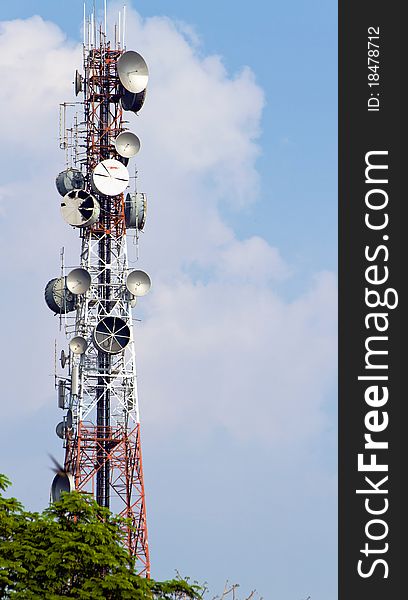 Phone signal tower and blue sky with cloud. Phone signal tower and blue sky with cloud