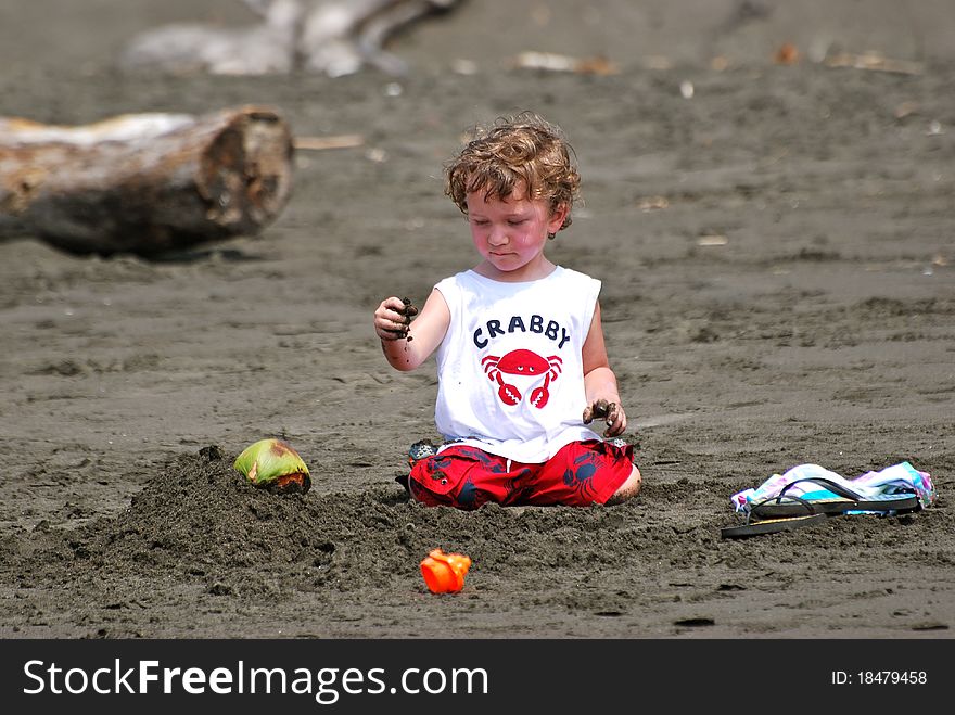 Toddler boy playing in sand