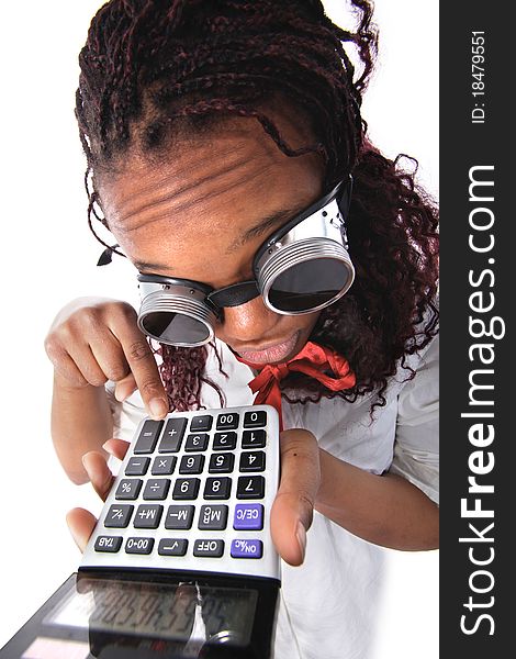 Afro american with calculator