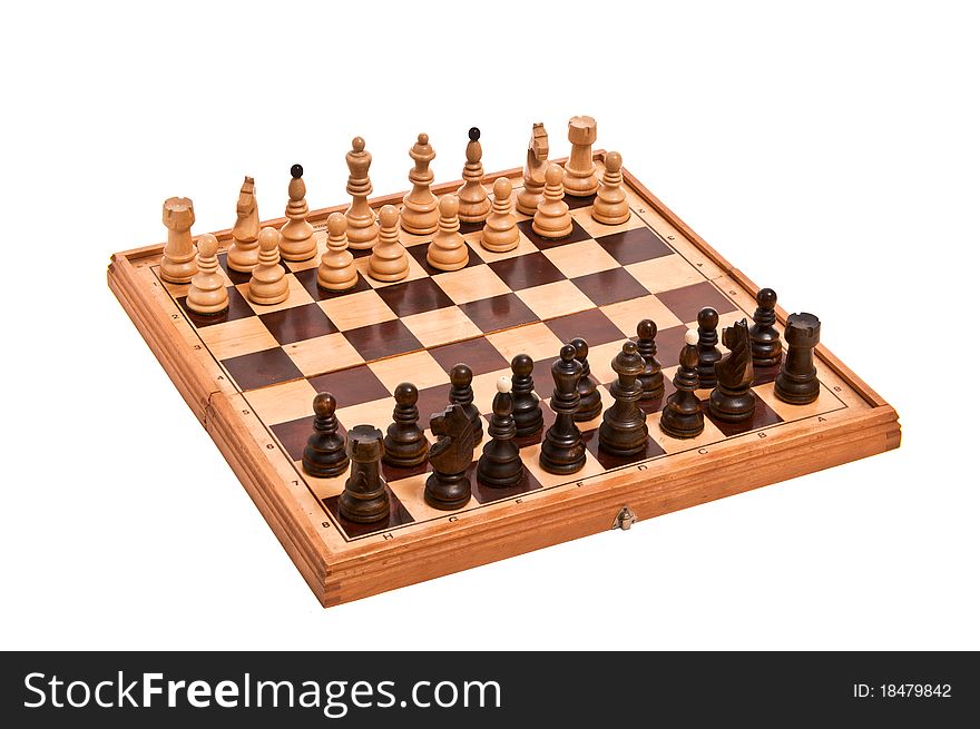 chess starting position on the chess board, on the white background