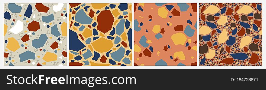 Terrazzo mosaic seamless pattern. Abstract stone tile pattern, decorative marble decoration surface of walls floors modern colorful style granite terrazzo vector flooring. Terrazzo mosaic seamless pattern. Abstract stone tile pattern, decorative marble decoration surface of walls floors modern colorful style granite terrazzo vector flooring.