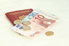 A Russian Foreign Passport With Euro Coins Stock Photography A Russian Foreign Passport With Euro Coins Stock Photography