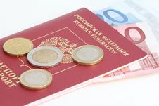A Russian Foreign Passport With Euro Coins Stock Photo A Russian Foreign Passport With Euro Coins Stock Photo