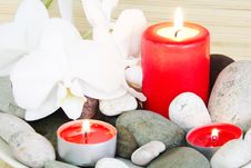 Spa Still Life Of Stones, Candles And Orchids Stock Images Spa Still Life Of Stones, Candles And Orchids Stock Images