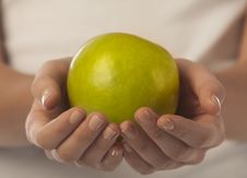 Fresh Green Apple In A Woman Hand Royalty Free Stock Photo Fresh Green Apple In A Woman Hand Royalty Free Stock Photo