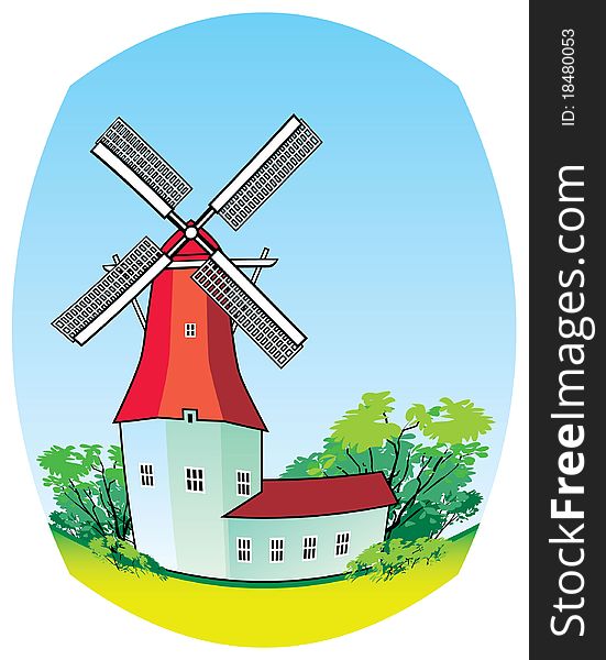 Illustration of the wind mill, composed in a label shape. Illustration of the wind mill, composed in a label shape.