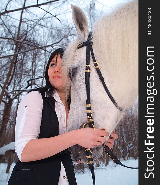 A girl and a horse for a walk in the park. A girl and a horse for a walk in the park