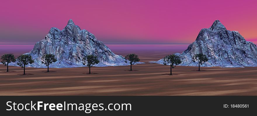 Landscape and moutain blue and sky pink. Landscape and moutain blue and sky pink
