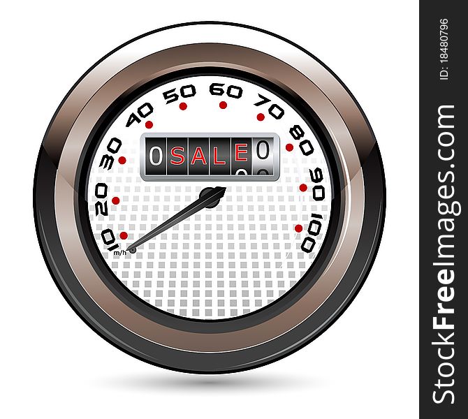 Illustration of speedometer showing sale on isolated white background. Illustration of speedometer showing sale on isolated white background