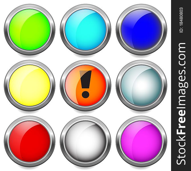 9 multi-coloured web buttons with silver metallic edging. 9 multi-coloured web buttons with silver metallic edging.