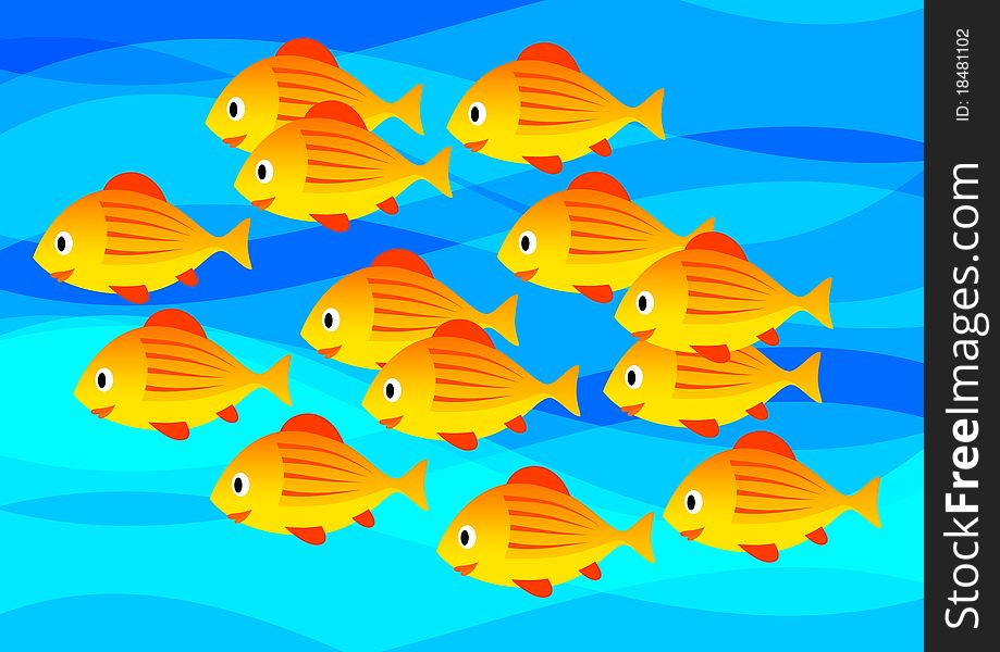 Orange fish in blue sea