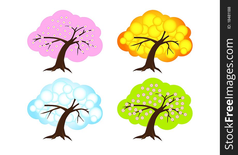 Collection of trees on a white background