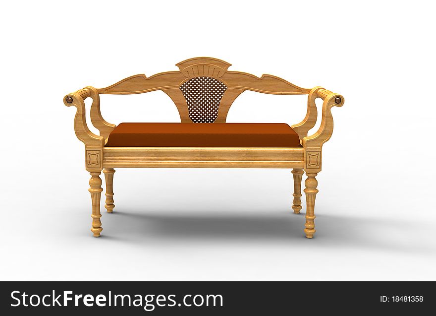 Wooden sofa with soft sitting on a white background