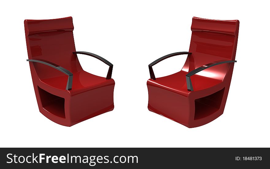Two red armchairs on a white background