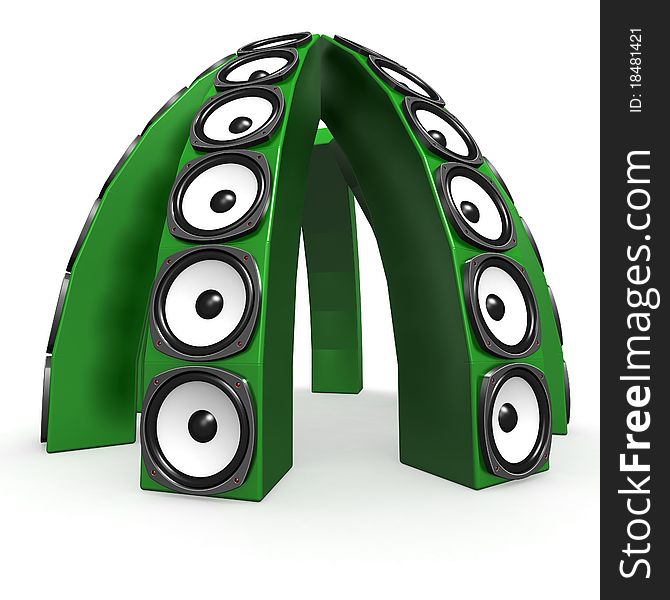 Igloo-shaped dome of green sound boxes