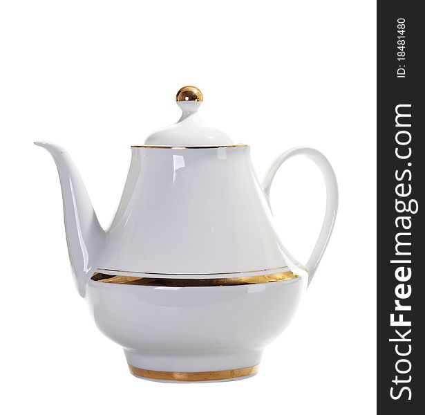 White luxury teapot, isolated on white background. White luxury teapot, isolated on white background