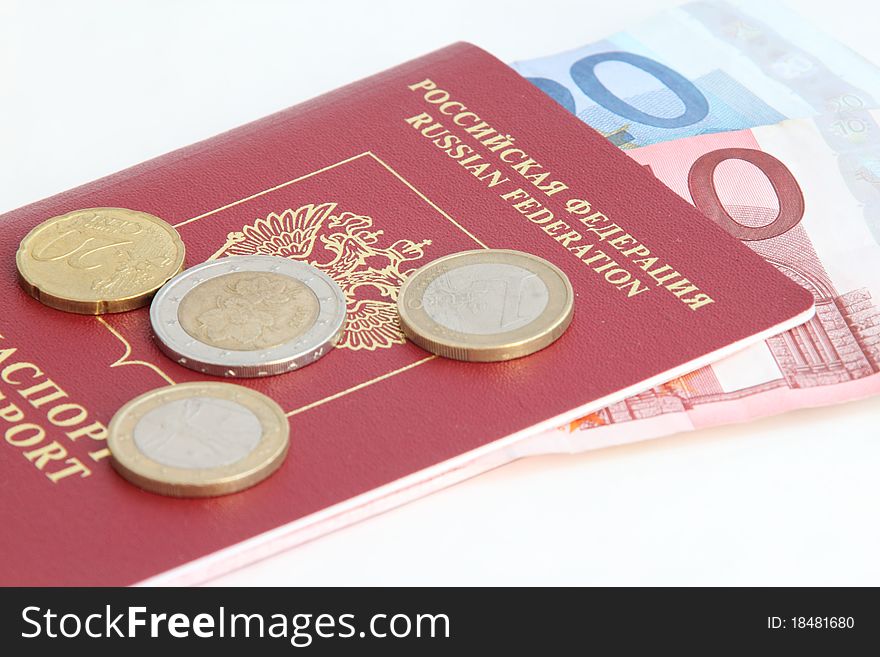 A Russian Foreign Passport With Euro Coins