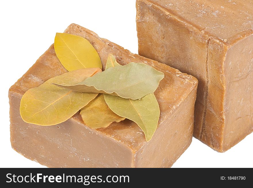 Traditional laurel soaps, isolated in the white background