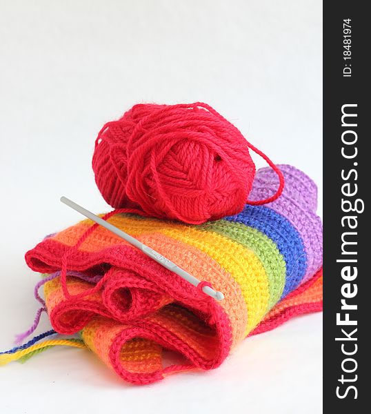 Knitting a colorful scarf