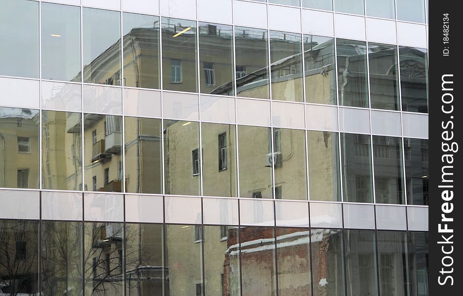 Reflection in glass panels of a new building