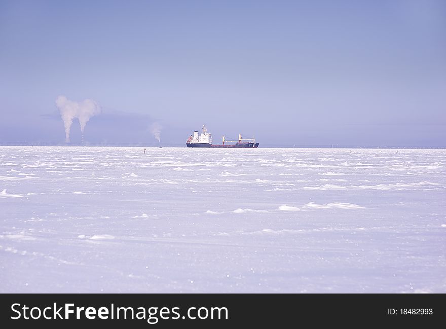 Icebreaker on the frozen sea