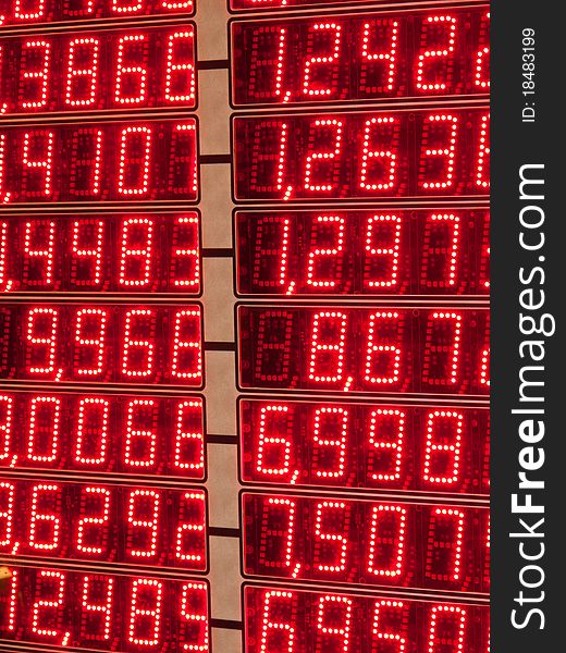 Red display of money exchange rates. Red display of money exchange rates